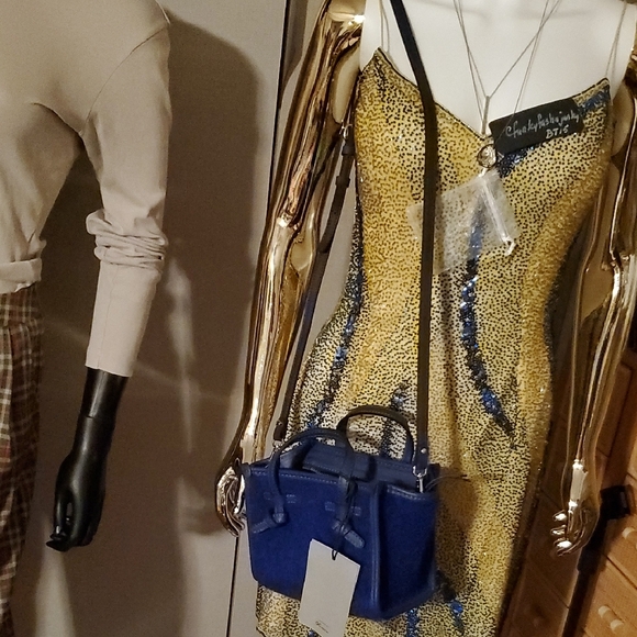 NWR Wool Blend With Leather Trim Blue Italian Handbag - Picture 10 of 10